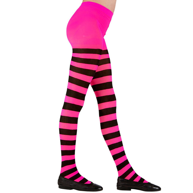 Collant rose noir rayé pour enfant