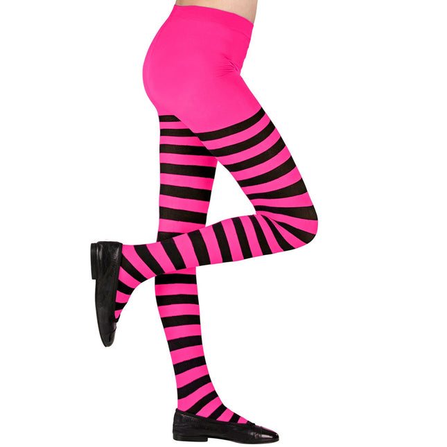 Collant rose noir rayé pour enfant