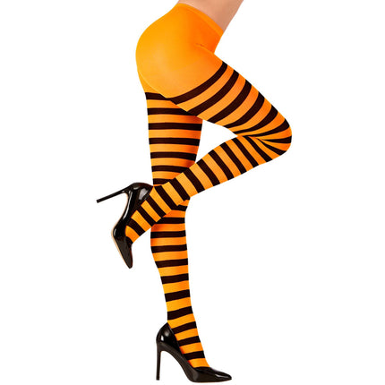 Collants d'Halloween Noirs Orange Rayés