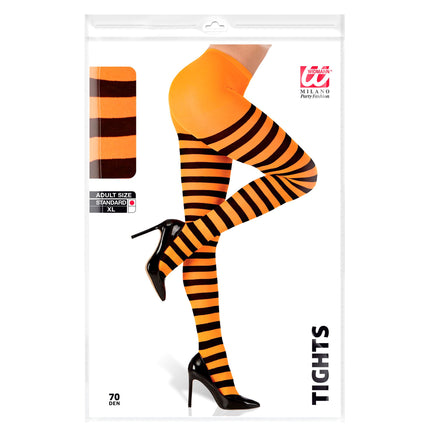Collants d'Halloween Noirs Orange Rayés