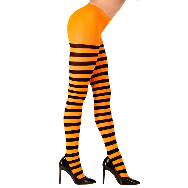 Collants d'Halloween Noirs Orange Rayés