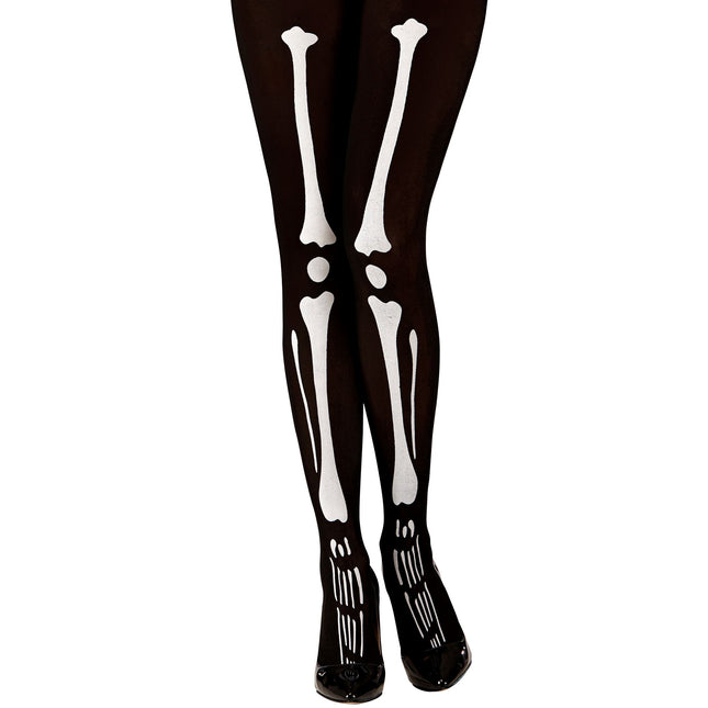Collant d'Halloween Noir Blanc Squelette