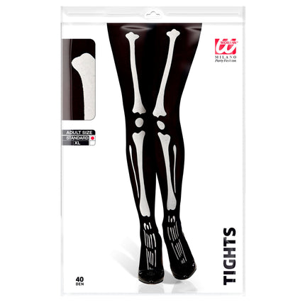 Collant d'Halloween Noir Blanc Squelette