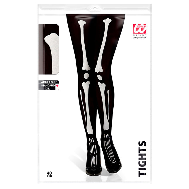 Collant d'Halloween Noir Blanc Squelette