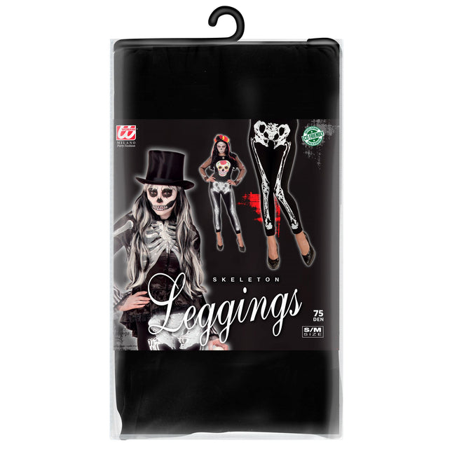 Legging d'Halloween Noir Blanc Squelette