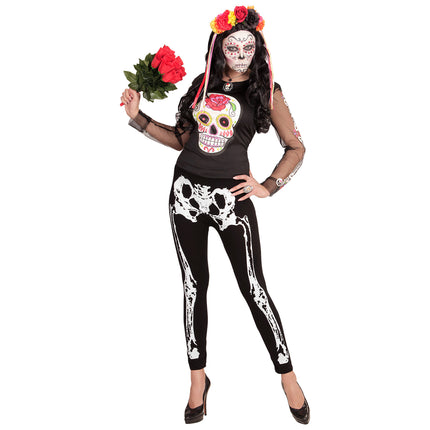 Legging d'Halloween Noir Blanc Squelette