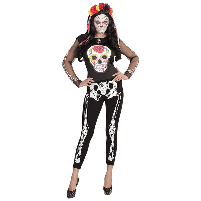 Legging d'Halloween Noir Blanc Squelette