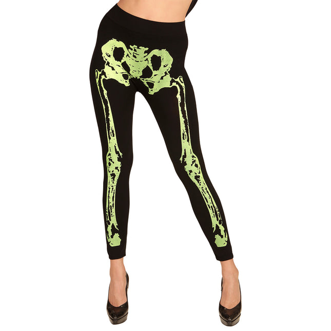 Legging d'Halloween Vert fluo Squelette