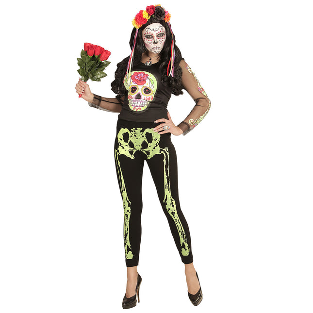 Legging d'Halloween Vert fluo Squelette