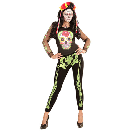 Legging d'Halloween Vert fluo Squelette