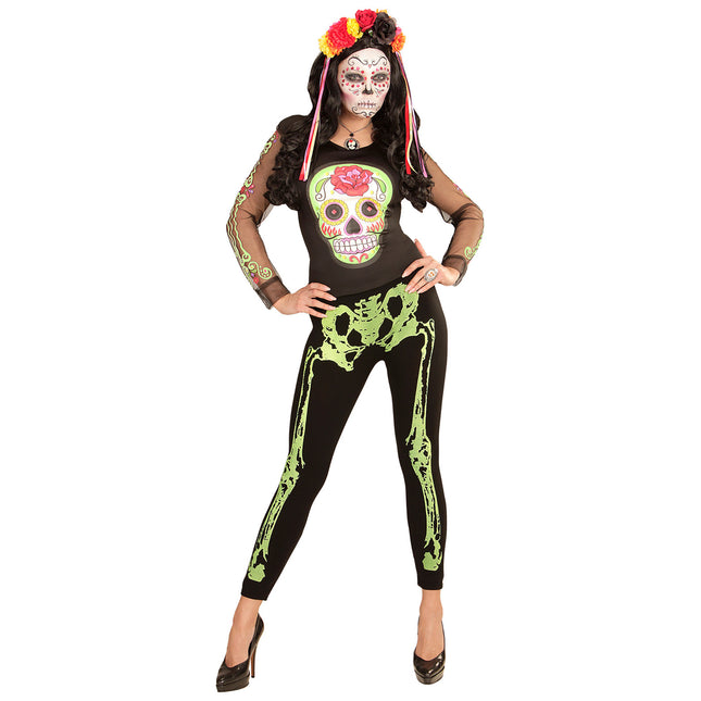 Legging d'Halloween Vert fluo Squelette