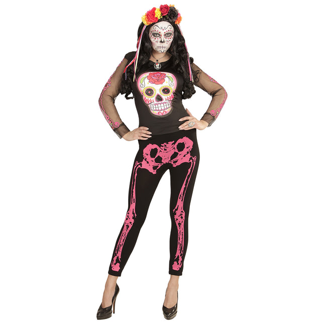 Legging d'Halloween Rose Squelette