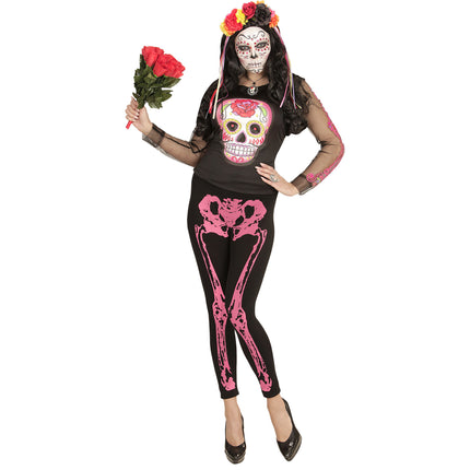 Legging d'Halloween Rose Squelette