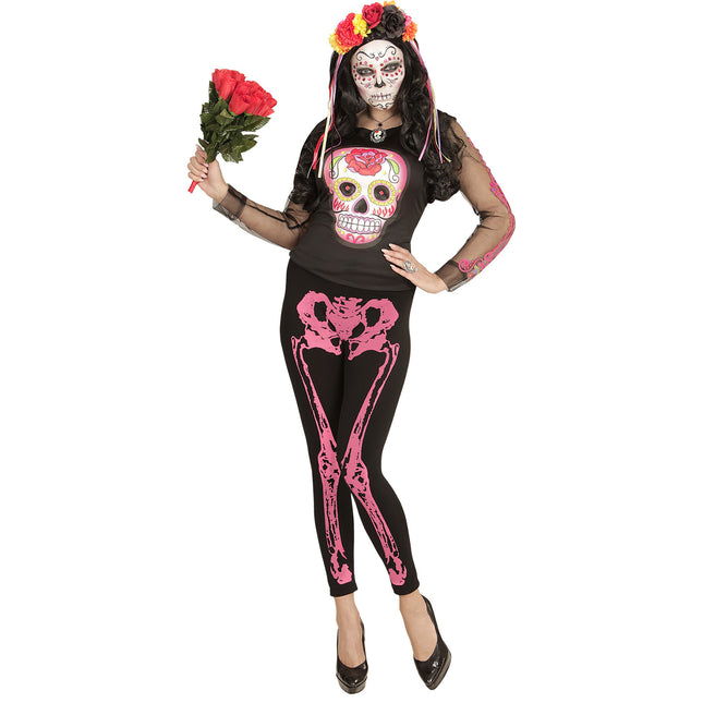 Legging d'Halloween Rose Squelette