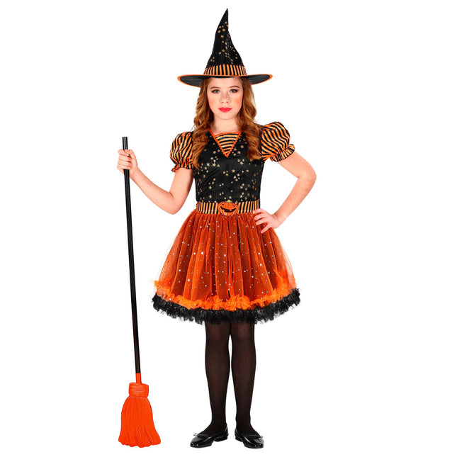 Robe d'Halloween Noir Orange Fille Sorcière