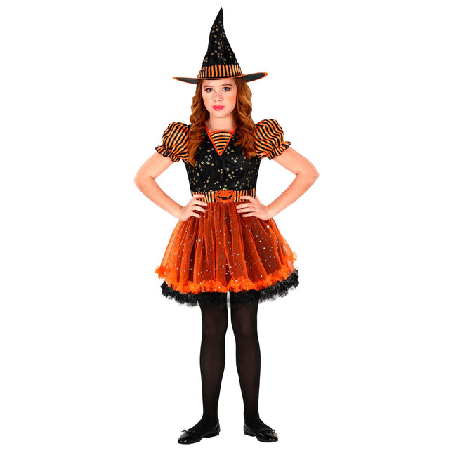 Robe d'Halloween Noir Orange Fille Sorcière