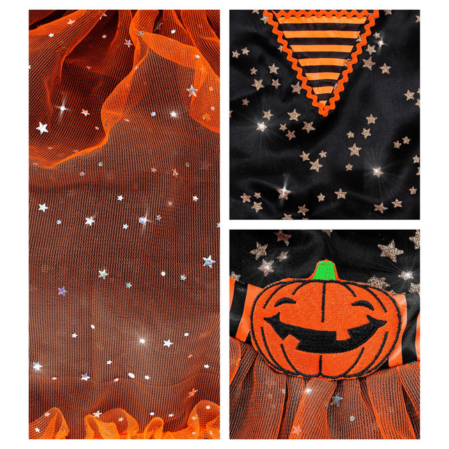 Robe d'Halloween Noir Orange Fille Sorcière