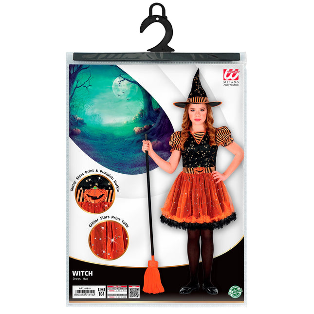 Robe d'Halloween Noir Orange Fille Sorcière