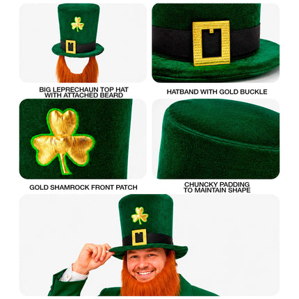 Chapeau de la Saint-Patrick avec barbe, 25 cm