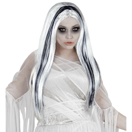 Perruque d'Halloween Fantôme Blanc Noir
