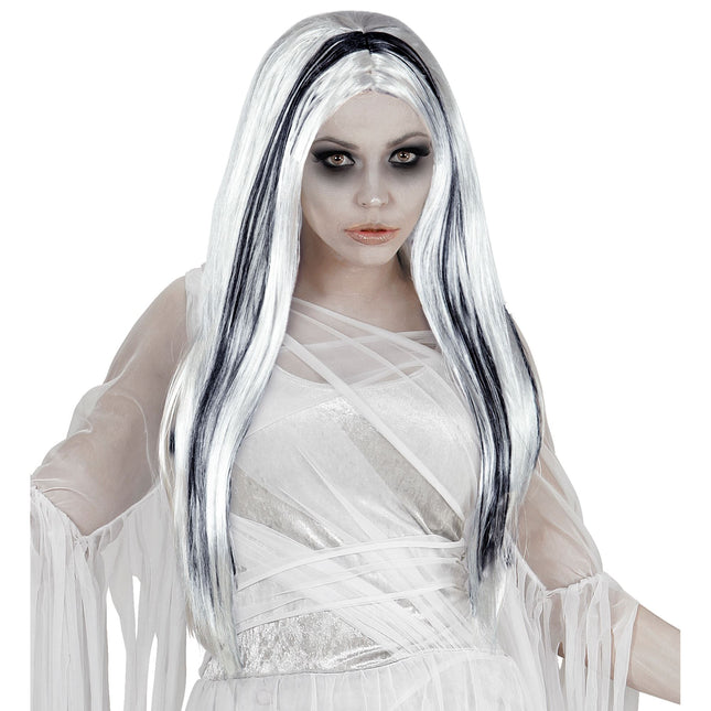 Perruque d'Halloween Fantôme Blanc Noir