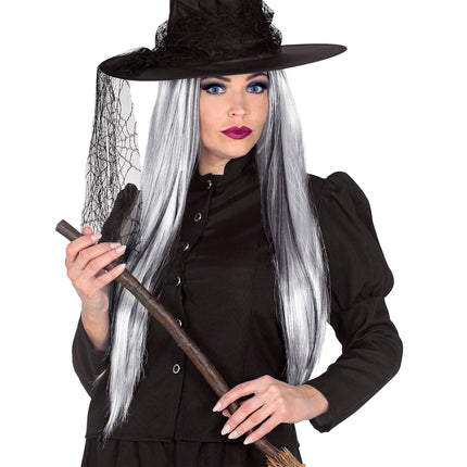Perruque d'Halloween Fantôme Blanc Noir