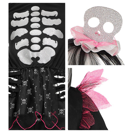 Costume d'Halloween Fille Squelette 4 pièces