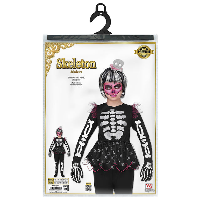 Costume d'Halloween Fille Squelette 4 pièces