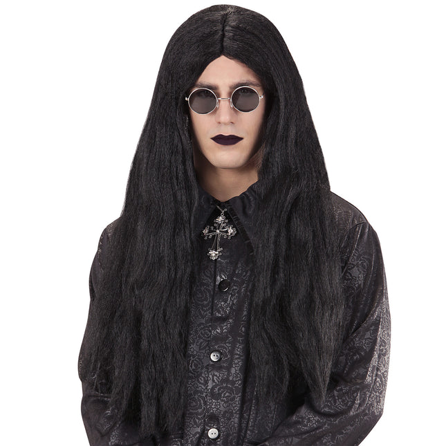 Perruque d'Halloween Vampire noir aux cheveux longs
