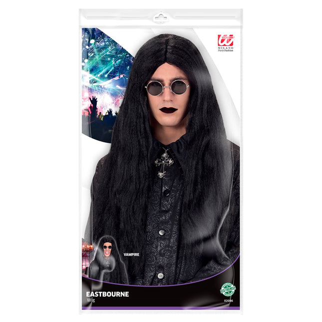 Perruque d'Halloween Vampire noir aux cheveux longs