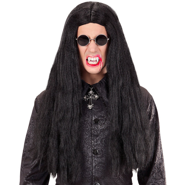 Perruque d'Halloween Vampire noir aux cheveux longs