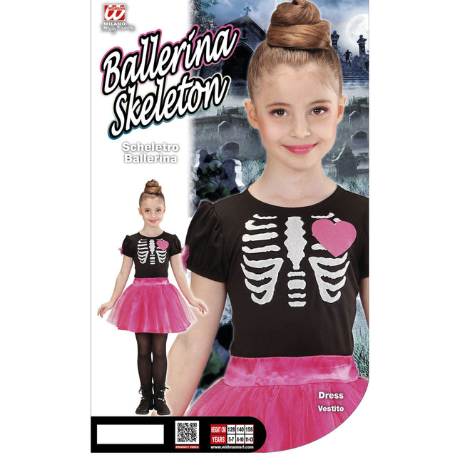 Robe d'Halloween Noir Rose Fille Squelette