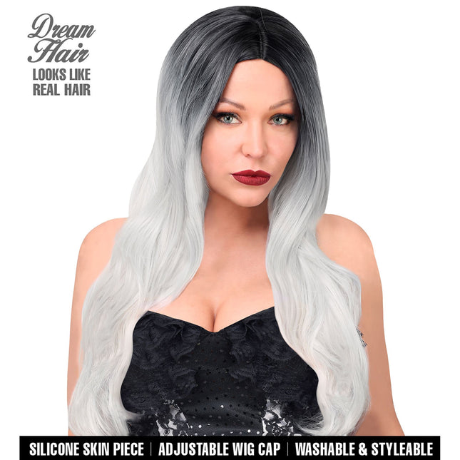 Perruque noire et blanche cheveux longs
