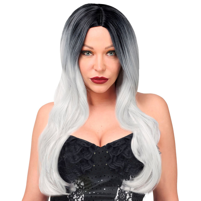 Perruque noire et blanche cheveux longs
