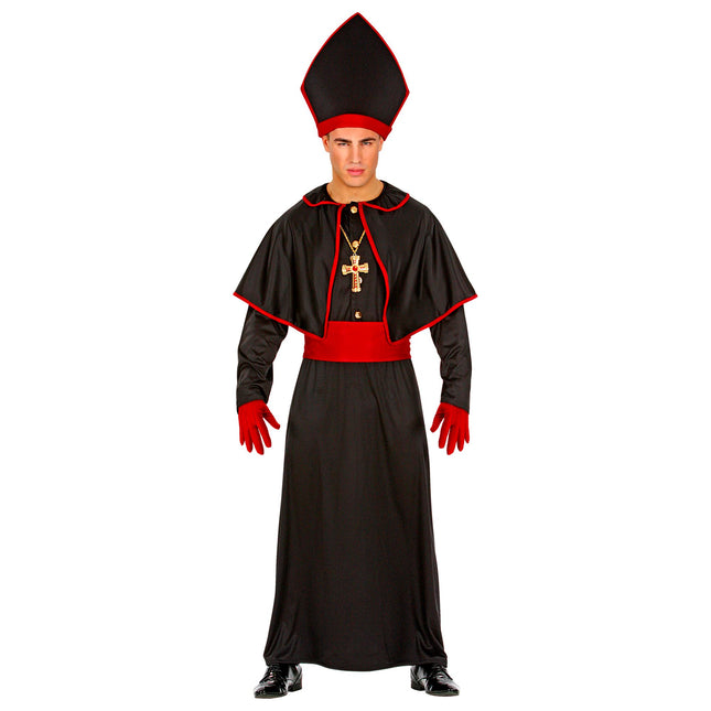 Costume d'évêque noir rouge 4 pièces