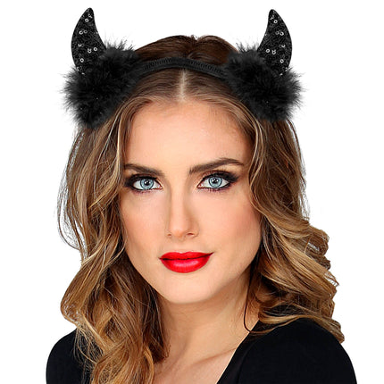 Bandeau d'Halloween Diable noir pailleté
