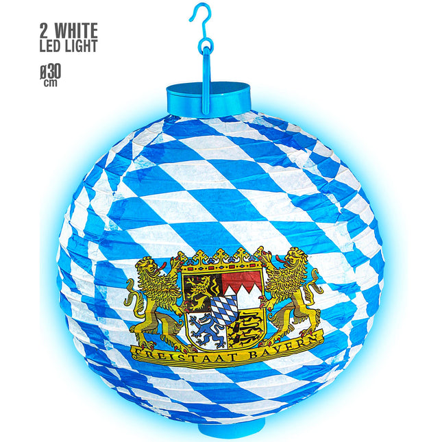 Lampion Oktoberfest Bleu Blanc Avec Couvercle Lumière