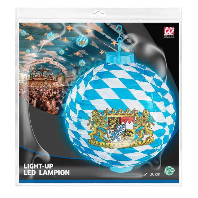 Lampion Oktoberfest Bleu Blanc Avec Couvercle Lumière