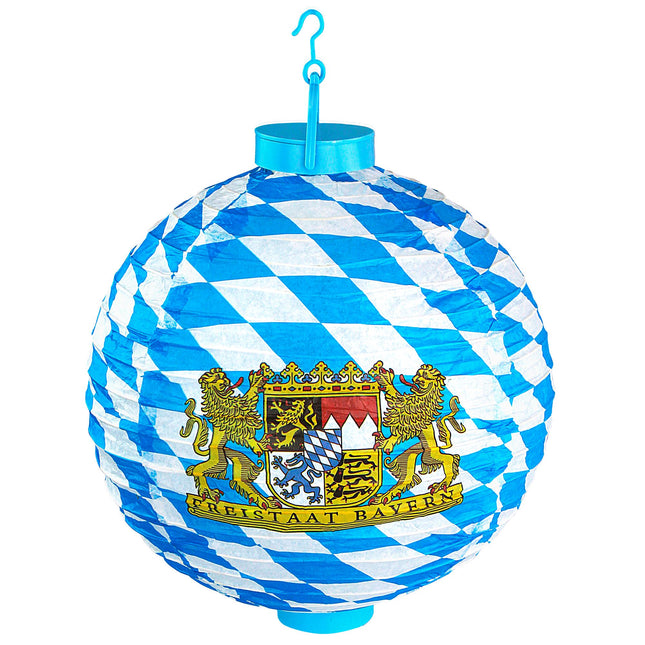 Lampion Oktoberfest Bleu Blanc Avec Couvercle Lumière