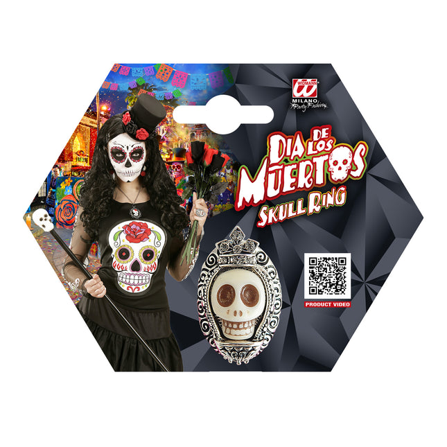 Bague d'Halloween Tête de mort en argent