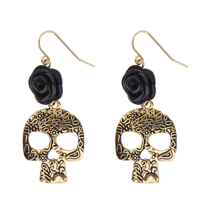 Boucles d'oreilles d'Halloween Crâne noir doré