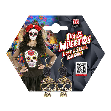 Boucles d'oreilles d'Halloween Crâne noir doré