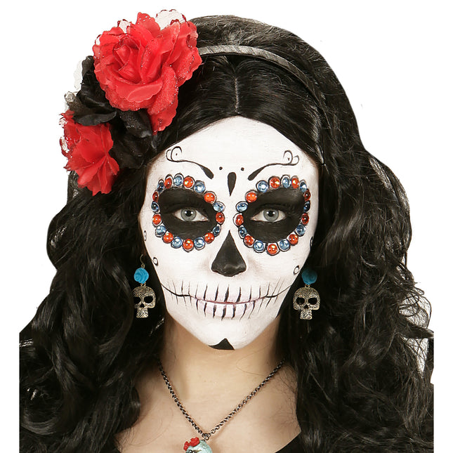 Boucles d'oreilles Halloween Crânes bleus avec rose