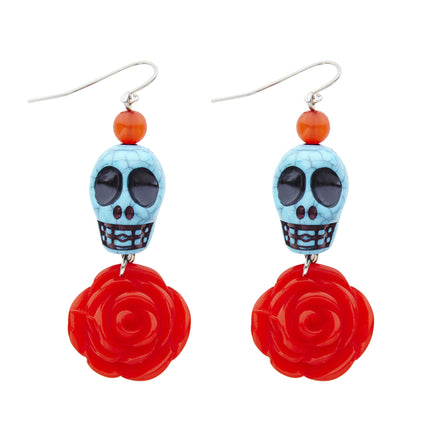 Boucles d'oreilles Halloween Crânes avec Rose