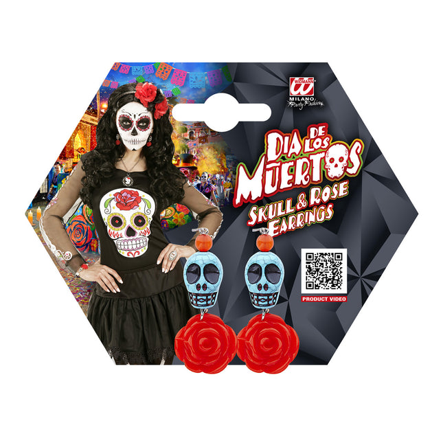 Boucles d'oreilles Halloween Crânes avec Rose
