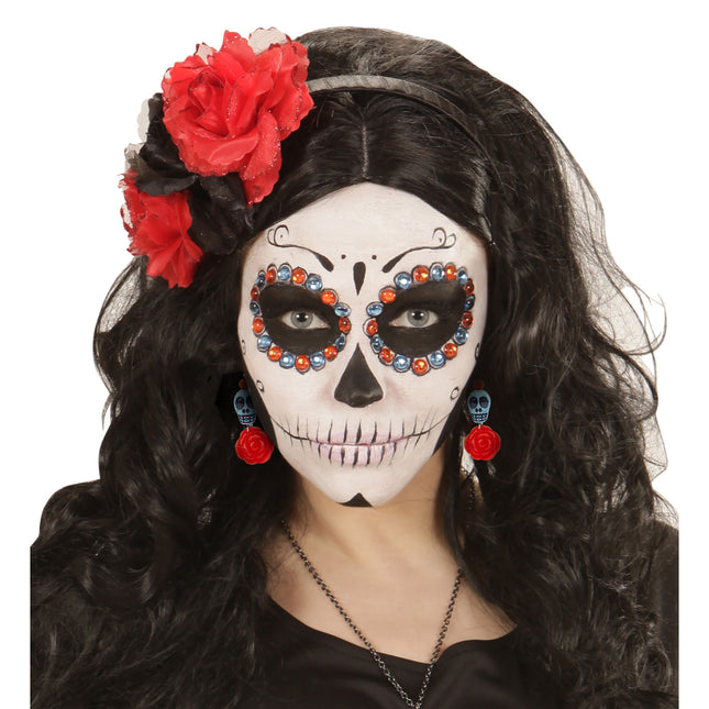 Boucles d'oreilles Halloween Crânes avec Rose