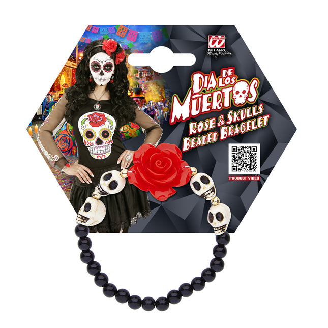 Bracelet Halloween Crânes avec Rose
