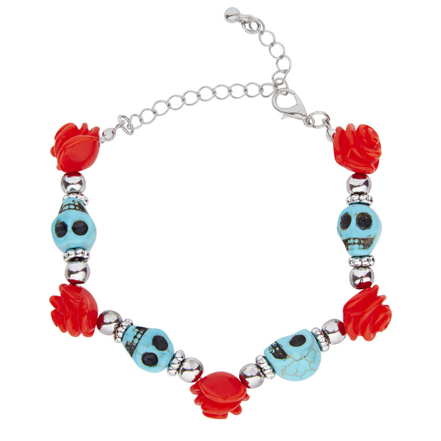 Bracelet d'Halloween Crâne bleu rouge