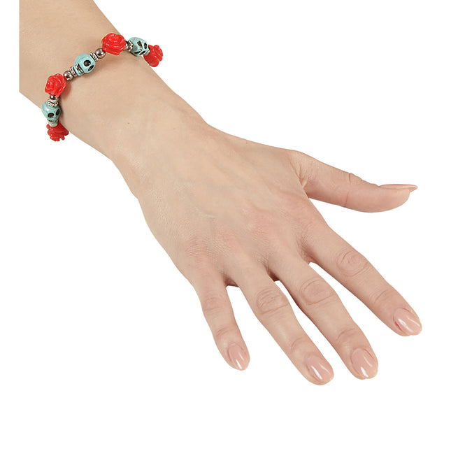 Bracelet d'Halloween Crâne bleu rouge