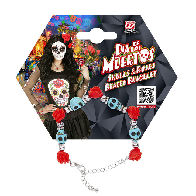 Bracelet d'Halloween Crâne bleu rouge